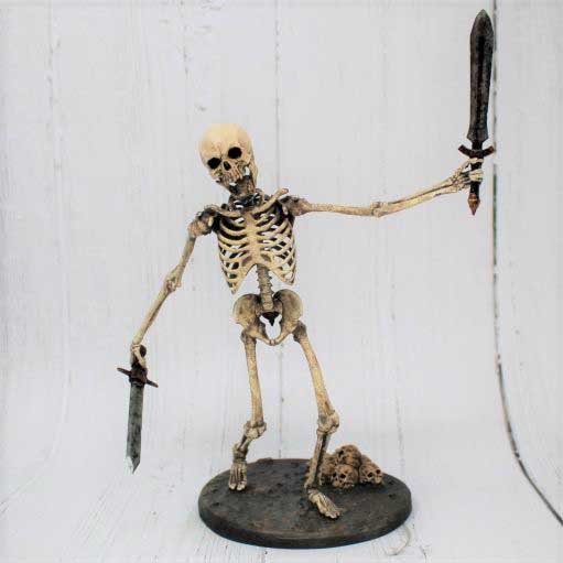 LARGE Skeleton FALLEN WARRIOR with Two Swords on BASE