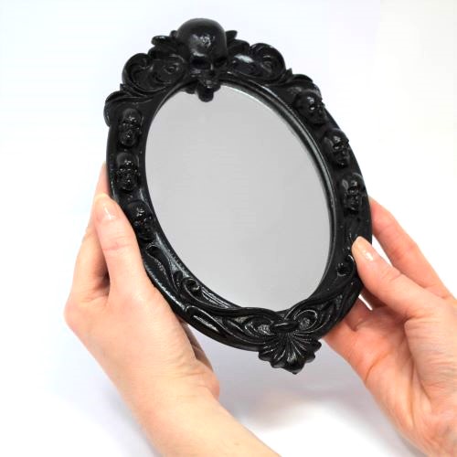 Black Gothic SKULL ADORNED Oval Mirror